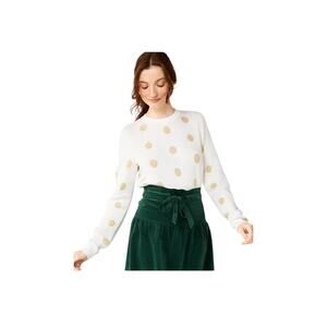 Draper James RSVP Womens Gold and Cream Polka Dot Sweater Size XS